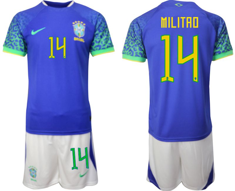 Men 2022 World Cup National Team Brazil away blue 14 Soccer Jerseys
